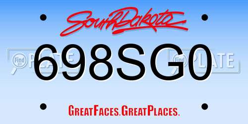 698SG0 South Dakota License Plate