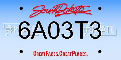 6A03T3 South Dakota License Plate