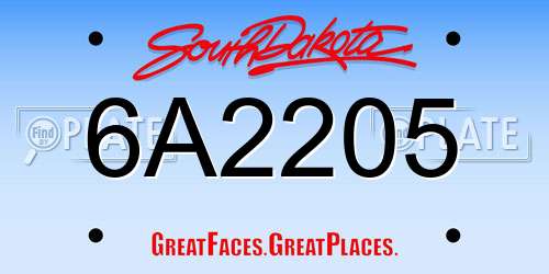 6A2205 South Dakota License Plate