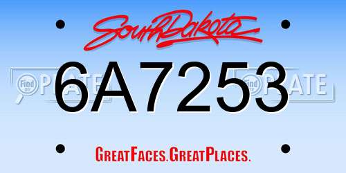 6A7253 South Dakota License Plate