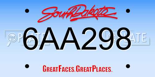 6AA298 South Dakota License Plate