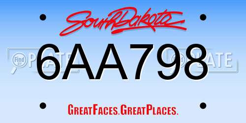 6AA798 South Dakota License Plate
