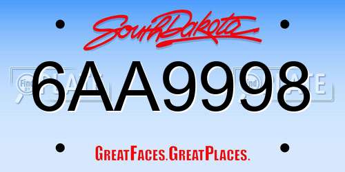 6AA9998 South Dakota License Plate