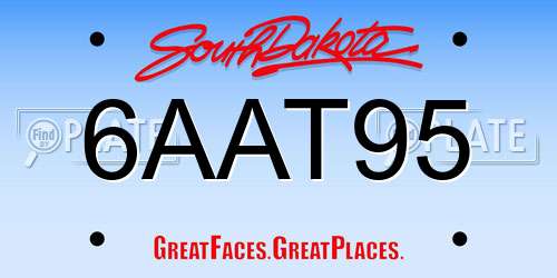 6AAT95 South Dakota License Plate