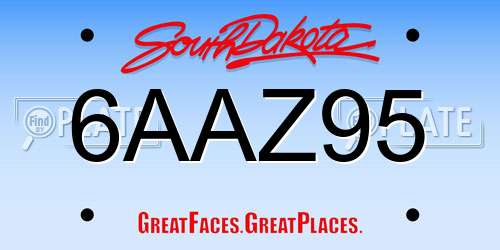 6AAZ95 South Dakota License Plate