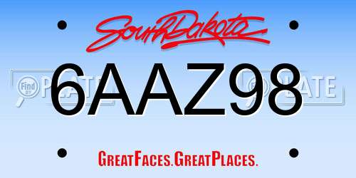 6AAZ98 South Dakota License Plate