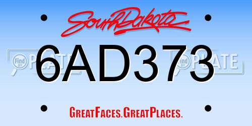 6AD373 South Dakota License Plate