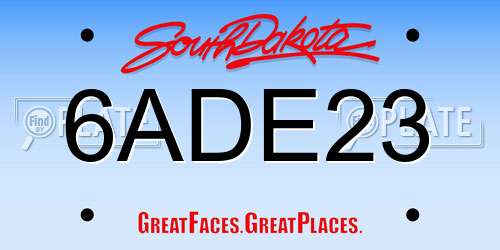 6ADE23 South Dakota License Plate