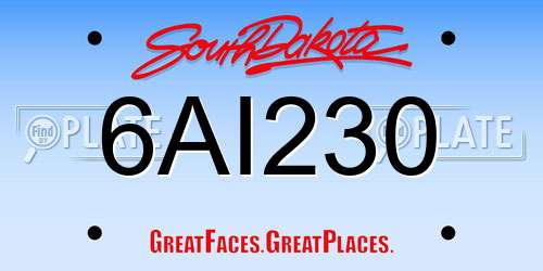 6AI230 South Dakota License Plate