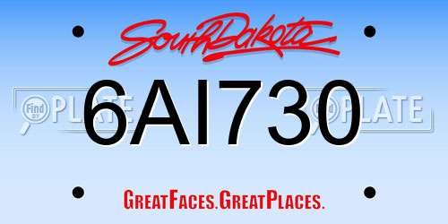 6AI730 South Dakota License Plate