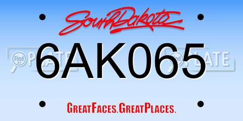 6AK065 South Dakota License Plate