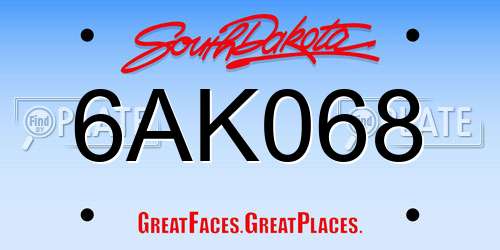 6AK068 South Dakota License Plate