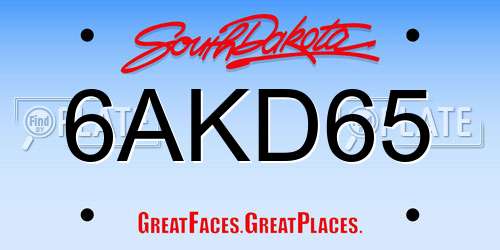 6AKD65 South Dakota License Plate