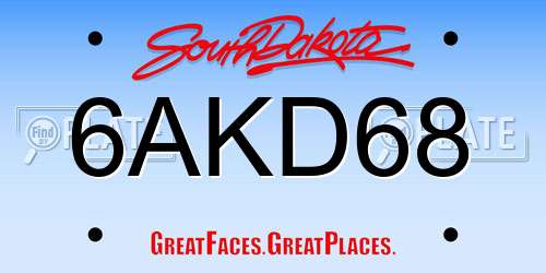 6AKD68 South Dakota License Plate