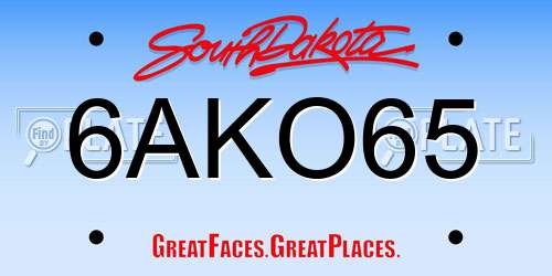 6AKO65 South Dakota License Plate