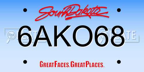 6AKO68 South Dakota License Plate