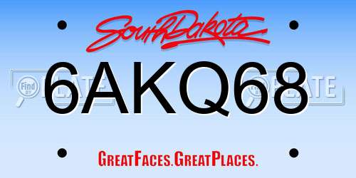 6AKQ68 South Dakota License Plate