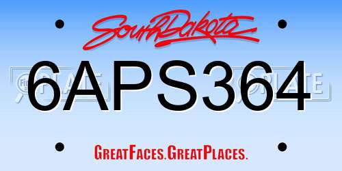 6APS364 South Dakota License Plate