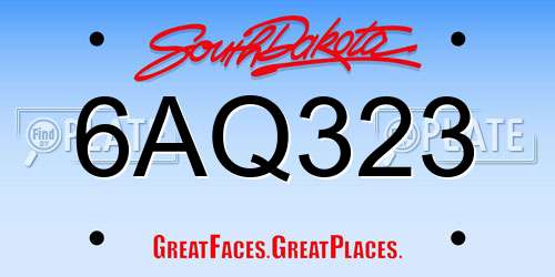 6AQ323 South Dakota License Plate
