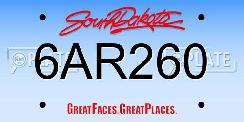6AR260 South Dakota License Plate