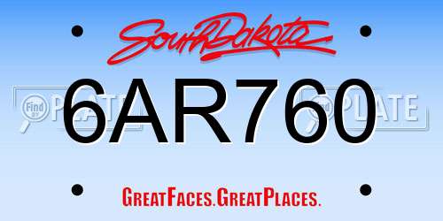 6AR760 South Dakota License Plate