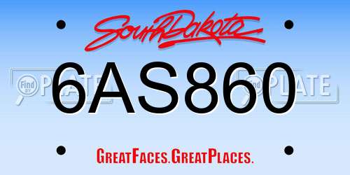6AS860 South Dakota License Plate