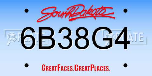 6B38G4 South Dakota License Plate