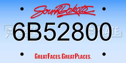 6B52800 South Dakota License Plate