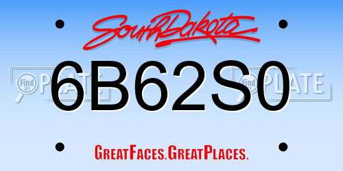 6B62S0 South Dakota License Plate
