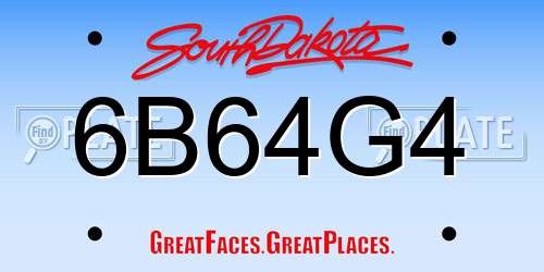 6B64G4 South Dakota License Plate