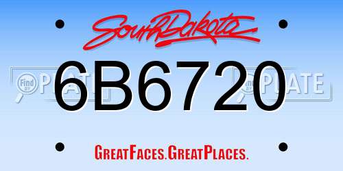 6B6720 South Dakota License Plate