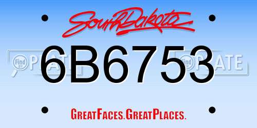 6B6753 South Dakota License Plate