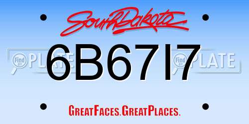 6B67I7 South Dakota License Plate