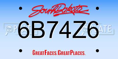 6B74Z6 South Dakota License Plate
