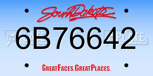 6B76642 South Dakota License Plate
