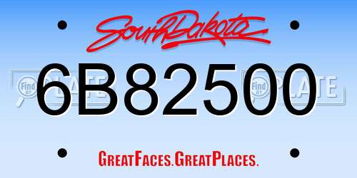 6B82500 South Dakota License Plate