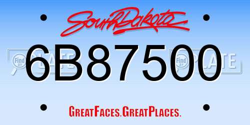 6B87500 South Dakota License Plate