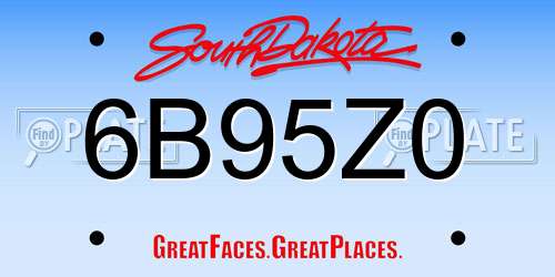 6B95Z0 South Dakota License Plate