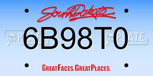 6B98T0 South Dakota License Plate