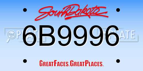 6B9996 South Dakota License Plate
