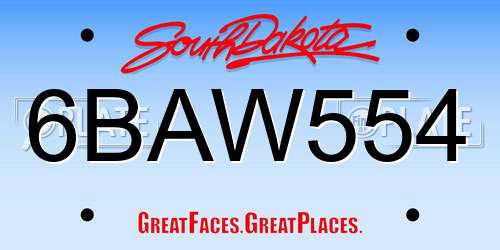 6BAW554 South Dakota License Plate