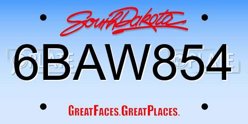 6BAW854 South Dakota License Plate