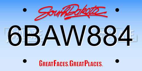 6BAW884 South Dakota License Plate