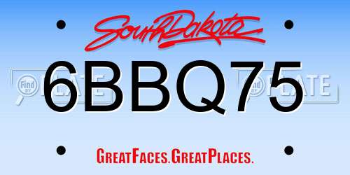 6BBQ75 South Dakota License Plate