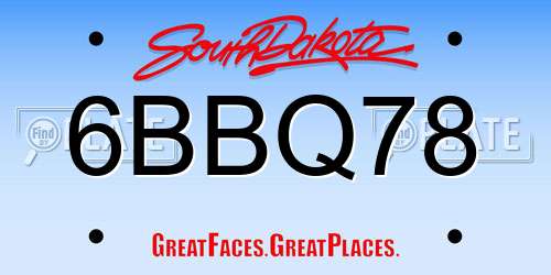 6BBQ78 South Dakota License Plate