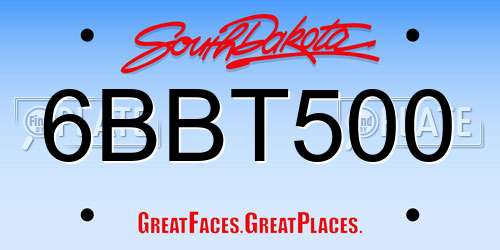 6BBT500 South Dakota License Plate
