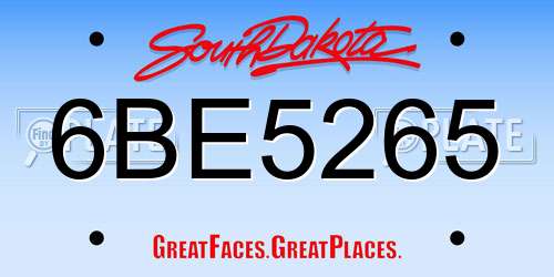 6BE5265 South Dakota License Plate
