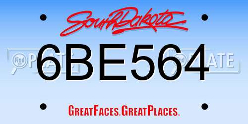6BE564 South Dakota License Plate