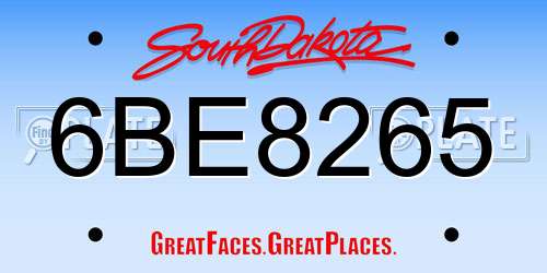 6BE8265 South Dakota License Plate
