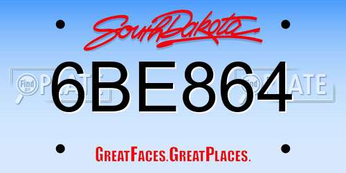 6BE864 South Dakota License Plate